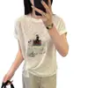 Camiseta Fina de Lino de Bambú Estilo Nuevo Top para Mujer Verano Dobladillo Irregular Holgada Versátil Camiseta de Punto