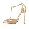 Abastecimiento transfronterizo Zapatos de moda europeos y americanos Puntiagudos Dorados Romanos Tacón de aguja Zapatos de mujer AliExpress Talla grande Tacones altos