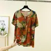 Camisa de Verano 2026 Delgada Holgada Floral con Cuello de Corbata Manga Corta Talla Grande Top Camiseta de Manga Corta de Algodón Artificial