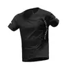 Camiseta atlética de manga corta y cuello redondo para hombre, para verano, con mangas raglán, letras en inglés en el lateral, corte ajustado y diseñada para correr al aire libre y actividades de fitness