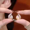Brincos de Agulha de Prata 925, Alto Padrão, Luxo Leve, Microincrustados com Diamantes e Pérolas, Brincos Modernos de Designer