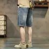 Pantalones Cortos de Mezclilla para Trabajo para Hombre Verano Delgados Sueltos de Marca de Moda Casual Americano Pantalones de Cinco Puntos 2024 Nuevos Pantalones de Montar