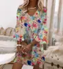 Vestido largo de siete mangas con cuello en V y estampado de temperamento de Amazon AliExpress para mujer transfronterizo de Europa y Estados Unidos 2024