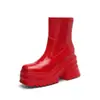 Botas de Motociclista de Tacón Alto de Charol con Cremallera Lateral 34-43 Otoño/Invierno Botines Brillantes de Cuero para Mujer Punta Redonda Plataforma Impermeable Tacón Alto