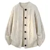 Cardigan Retro de Punto Trenzado con Cuello Redondo para Hombre Otoño Invierno 2026 Suéter Grueso Holgado de un Solo Botón para Hombre