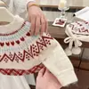 Suéter para Niñas 2026 Invierno Nuevo Estilo Coreano Jacquard Fair Isle Suéter de Cuello Redondo Versátil de Punto para Bebé