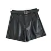 Shorts de couro PU femininos 2026 outono e inverno novo design senso retrô versátil cintura alta modelador peça externa calça de bota com cinto