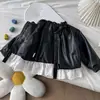 Ropa Nueva Coreana para Niños, Ropa de Abrigo para Niñas, Ropa de Otoño, Nueva Chaqueta de Cuero Patchwork de Encaje Estilo Bosque para Bebé Niña