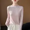 Camiseta base de punto para mujer, cuello medio alto, color liso, suéter suave de punto, capa interior fina, suéter de punto