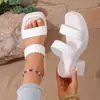Chinelos de Salto Alto para Mulheres 2026 Novo Estilo Salto Grosso Bico Quadrado Tecidos Tamanho Grande Sandálias Comércio Exterior Estilo Romano Sandálias Femininas