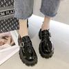 Mocassins com Solas Grossas, Estilo College, Sapatos Sociais de Salto Bloco para Mulheres, Novos Sapatos Versáteis de Couro Pequenos Estilo Britânico 2024, Sapatos Femininos com Saltos Blocos para Aumento de Altura