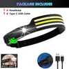 Lanterna de Cabeça LED com Sensor Lanterna de Cabeça Recarregável Lanterna de Cabeça Bateria Embutida 5 Modos de Iluminação Lanterna para Pesca Camping