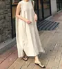 Coreano verão algodão linho mulheres sem mangas vestido vestido de colete vestido sólido cor solta tamanho grande preguiçoso frio estilo vestido longo para as mulheres