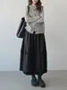 2025 Nova Saia Longa Versátil da Moda Estilo Coreano Outono e Inverno Aparência Emagrecedora Cintura Alta Saia A-Line Saia de Lã Feminina