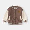 Uniforme de béisbol para niños de terciopelo marrón de un solo pecho, guapo, cuello en V, manga larga, lindo oso de dibujos animados, ropa informal para niños