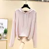 Nova Camiseta com Capuz de Manga Longa em Modal para Mulheres, Primavera e Verão, Tamanho Grande, Camada Interna Solta, Top Fino com Proteção Solar, Fashion