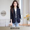 Chaqueta Azul Marino de Manga Larga con Cuello Pequeño para Mujer Profesional Casual Adelgazante Comercio Transfronterizo Comercio Exterior Tendencia de Otoño e Invierno Nuevo para Viajar al Trabajo