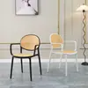 Cadeira de plástico Rattan Cadeira nórdica para exterior Elegante cadeira de jantar para casa Cadeira empilhável para mesa de Mahjong com encosto
