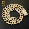 Pulseira masculina Cuban chain 20mm cobre zircônia transfronteiriça, banhada a ouro real, fecho tipo caixa hip-hop com zircônia, moderna e única