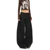 Diseñados con una Silueta Elegante, Jeans Scimitar Negros de Tiro Bajo para Mujer, Pantalones Casuales Versátiles de Pierna Ancha Sueltos Estilo Retro Americano