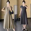 Vestido Maternidad Verano Mujer Celebridad de Internet Cuello en V Moderno Temperamento Cinturón Adelgazante Cubre Vientre Vestido de Corte A Maternidad