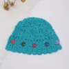 Sombrero de Pescador de Ganchillo Hecho a Mano con Flor Hueca de Cuentas de Madera de Color Sólido Transfronterizo para Mujer, Transpirable para Verano, Adelgazante de Rostro, Gorro de Punto Versátil