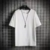 Atacado do Fabricante Camiseta Masculina de Manga Curta de Seda de Gelo Moda Verão Nova Marca Tendência Camiseta Lisa de Algodão e Linho de Manga Meia Cor