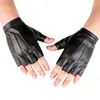 Nuevos guantes de cuero de medio dedo con tres bandas para hombre, cuero PU, moda para mujer de discoteca, actuación, hip hop, guantes de baile