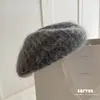 Estilo perezoso~Boina de pelo de conejo para mujer, sombrero de felpa tejido para otoño e invierno, boina estilo coreano, gorro de pintor, hace que la cara se vea más pequeña