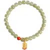 Jade Natural Hetian de Xinjiang Material Laokeng de Qinghai Pulsera de Perlas Antiguas Rojo Sur Pulsera Benmingnian Budista Femenina