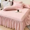 Falda de Cama de Algodón Cepillado Engrosado de Invierno Pieza Única Algodón Grado A Color Sólido Cubierta de Falda de Cama para Ocultar Imperfecciones con Borde de Falda