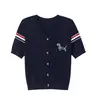 Camiseta de manga corta para mujer Shenzhen Nanyou, estilo boutique, estampado de perro con pedrería, bloques de color, nuevo estilo de verano, elegante top de punto con cuello en V
