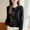 Cardigan de punto de punto fino con botones de concha de estrella de mar, cuello redondo, adelgazante, estilo nuevo de principios de primavera transfronterizo, suéter exterior de felpa Andy amarillo para mujer