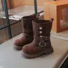 Botas tipo Martin de estilo británico para niñas, modelos de otoño e invierno, antideslizantes y resistentes al desgaste, botas de cuero de media caña para niños, botines cortos con puño Maillard para niños