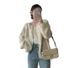 Cardigan de Tricô Estilo Coreano Estilo Suave para Mulheres, Peça Externa Solta Outono e Inverno Novo Estilo Preguiçoso Gola Redonda Suéter Macio tipo Cera para Mulheres