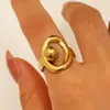Anillo Abierto de Acero Inoxidable Estilo Ins Europeo y Americano con Líneas Geométricas Recortadas Combinación de Colores Dorado y Plateado Anillo Esférico de Acero de Titanio Transfronterizo