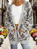 Nuevo cárdigan fino largo de comercio exterior transfronterizo con bolsillos, abrigo suéter de moda estampado para otoño e invierno, personalizado, casual para mujer