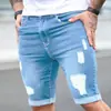 Shorts de Mezclilla Azules Rasgados con Diseño de Múltiples Agujeros Temu Transfronterizos, Jeans de Mezclilla Delgados de Verano para Hombre