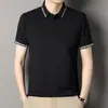 Camisa Polo de Seda Gelada Masculina de Manga Curta com Bolsos, Estilo Fino para Meia-Idade e Idosos, Casual de Negócios