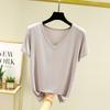 Novo Estilo Gola Quadrada Frente Ortografia Manga Curta T-shirt Verão Feminino Fino Modal Aro Interno Arco Hem Meia Manga Top para Uso Exterior