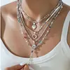 Colar Corrente Ossos de Cobra Retro Transfronteiriço Europeu e Americano Pingente Coração de Pêssego Corrente Longa Empilhada Personalizada para Mulheres Corrente de Suéter com Franja de Diamante