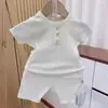 Ropa de Verano para Bebé 605 Sencilla de Color Caramelo con Mangas Cortas Se Puede Usar Fuera de Casa, Adecuada para Bebés y Niños Pequeños, Conjunto de Ropa para el Hogar para Bebé