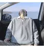 Sudadera con Capucha de Color Contrastante y Cuello en V para Hombre, Estilo Americano, Manga Larga, Dos Piezas Falsas Holgadas, Ropa para Hombre, Suministro Directo de Fábrica
