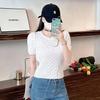 Verano Transfronterizo Nuevo Diseño Nicho Sexy Revelador de Cintura Versátil Look Adelgazante Camiseta Corta con Hombreras Tops Tejidos para Mujer Trendy