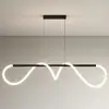 Luminária Pendente Linear LED Moderna Minimalista em Forma de Onda para Sala de Jantar e Balcão de Bar, Luminária Linear Artística Minimalista Nórdica