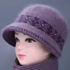 Sombreros para mujeres de mediana edad y mayores otoño e invierno piel de conejo tejido sombreros de pescador de ala ancha protección contra el frío señoras mayores abuelas sombreros de lana cálidos con forro de terciopelo