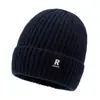 Gorro para Hombre Invierno Letra R-Marca Gorro Tejido para Ciclismo al Aire Libre Cortavientos A prueba de Frío Forro de Lana Gorro Grueso de Lana