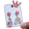 Conjunto de pendientes con clip para las orejas de unicornio para niñas, de resina, con dibujos animados de estilo europeo y americano.