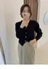 Cárdigan Corto de Punto con Cuello en V, Estilo Perezoso, Primavera y Verano, Chaqueta Suéter Estilo Coreano con Cuatro Botones Metálicos, Prenda Interior para Capas para Mujer