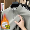 Camiseta de manga larga con media cremallera, sin costuras, de spandex para hombre, nueva de invierno 2025, color liso, sudadera casual con cuello alto para hombre
